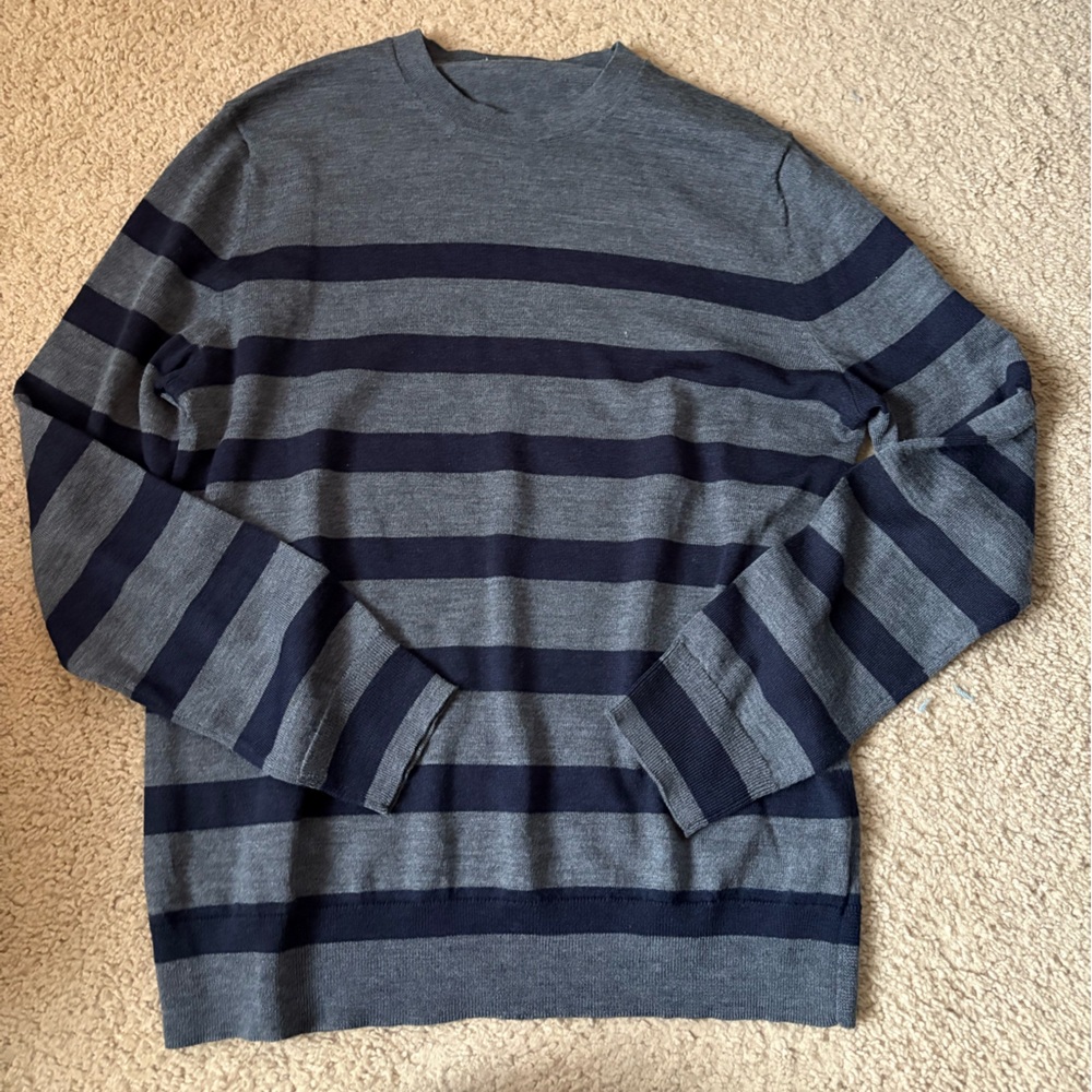 Men's Banana Republic Striped Gray and Navy Merino Wool Sweater